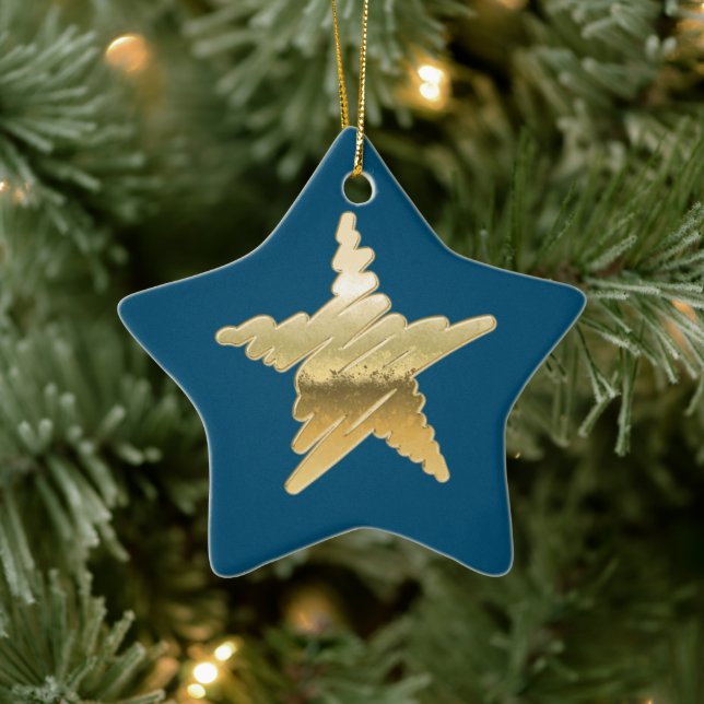 Chic Weihnachten Gold Stern blau Keramik Ornament (Baum)