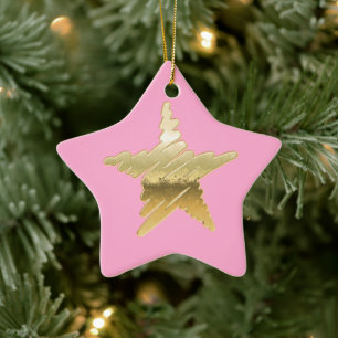 Chic Weihnachten Gold Stern rosa Keramik Ornament
