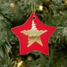 Chic Weihnachten Gold Stern rot Keramik Ornament