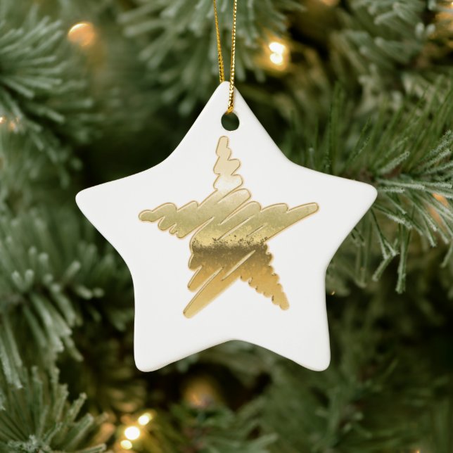 Chic Weihnachten Gold Stern weiß Keramik Ornament (Baum)