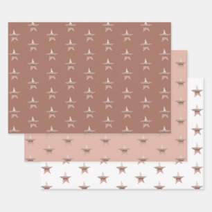 Chic Weihnachtsmetall Rose Gold Star Geschenkpapier Set