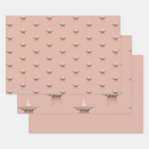 Chic Weihnachtsmetall Rose Goldstar Kastanie Geschenkpapier Set