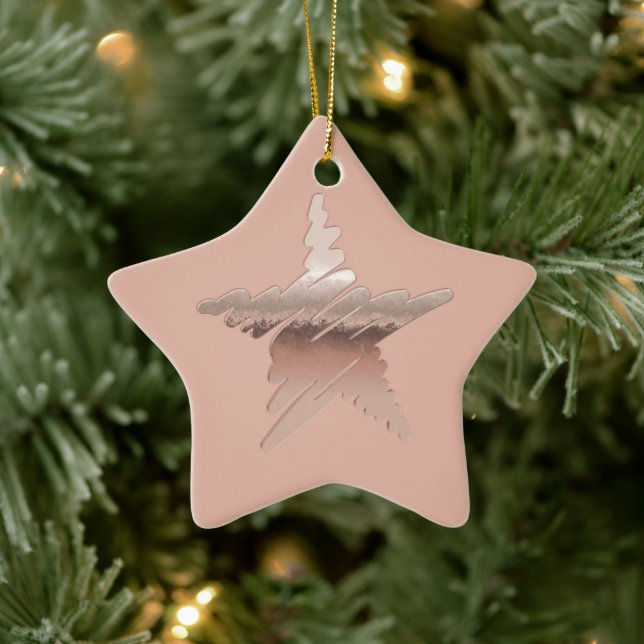 Chic Weihnachtsmetall Rose Goldstar Kastanie Keramik Ornament (Baum)