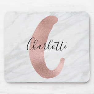 Chic Weiß & Grau Marmor Roségold C Monogramm Name Mousepad