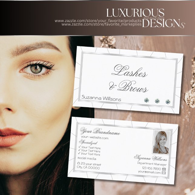 Chic Weiß und Silber Rahmen mit Diamanten & Foto Visitenkarte (Von Creator hochgeladen)