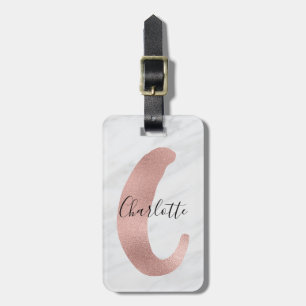 Chic Weiße und Graue Marmor-Roségold-C-Monogramm-N Gepäckanhänger