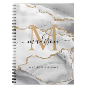 Chic Weißgold Glitter Achat Monogramm Schrift Name Notizblock