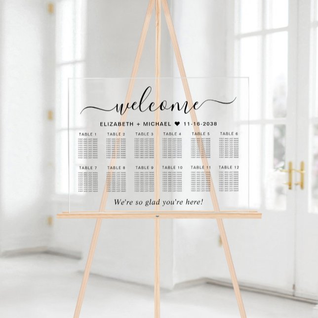 Chic Welcome 12 Table Wedding Seating Acrylschild (Von Creator hochgeladen)