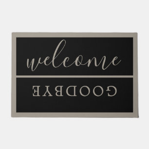 Chic Welcome Calligrafy Typografy Black Gray Fußmatte