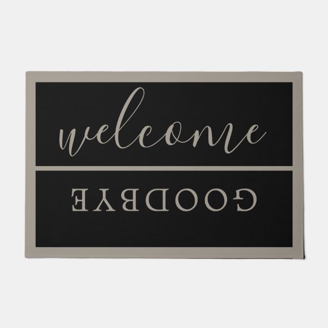 Chic Welcome Calligrafy Typografy Black Gray Fußmatte (Vorderseite)