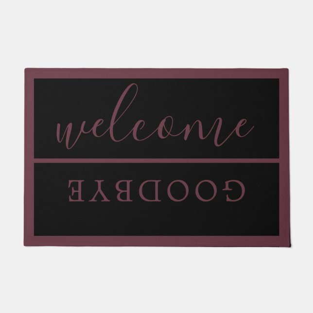 Chic Welcome Calligraphy Typografy Black Burgundy Fußmatte (Vorderseite)
