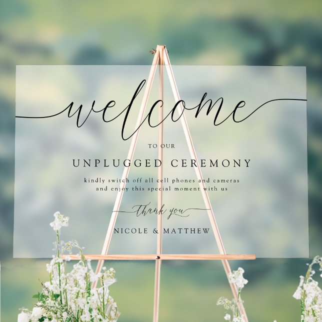 Chic Welcome to Unplugged Wedding Zeremony Mattier Acrylschild (Von Creator hochgeladen)