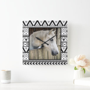 Chic Western Custom 1 Foto Pferd Quadratische Wanduhr