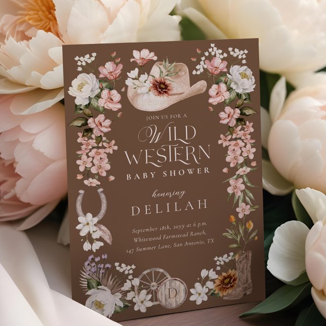 Chic Western Watercolor Floral Cowboy Babydusche Einladung (Chic Western Watercolor Floral Cowboy Baby Shower Invitation)