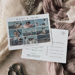 Chic What A Year 10 Foto Collage Weihnachten<br><div class="desc">Dieses schicke, was ein Jahr 10 Foto Collage Weihnachtsfeiertag Postkarte ist die perfekte einfache Urlaubsgruß. Das einfache Design zeichnet sich durch klassisch minimalistische schwarz-weiße Typografie mit einem rustikalen Bohustempfinden aus. Personalisieren Sie Ihre Postkarte mit 10 Fotos, Ihrem Familiennamen, Vornamen und Jahr. Fügen Sie auf der Rückseite ein Jahr Rezension oder...</div>