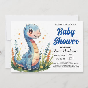 Chic Whimsical Blue Dinosaur Baby Dusche Einladung