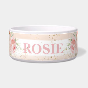 Chic Whimsical Blush Pink Floral Rose Katze Katze Napf