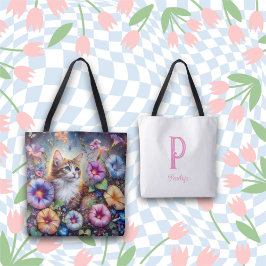 Chic Whimsical Cat Flower Garden Monogram