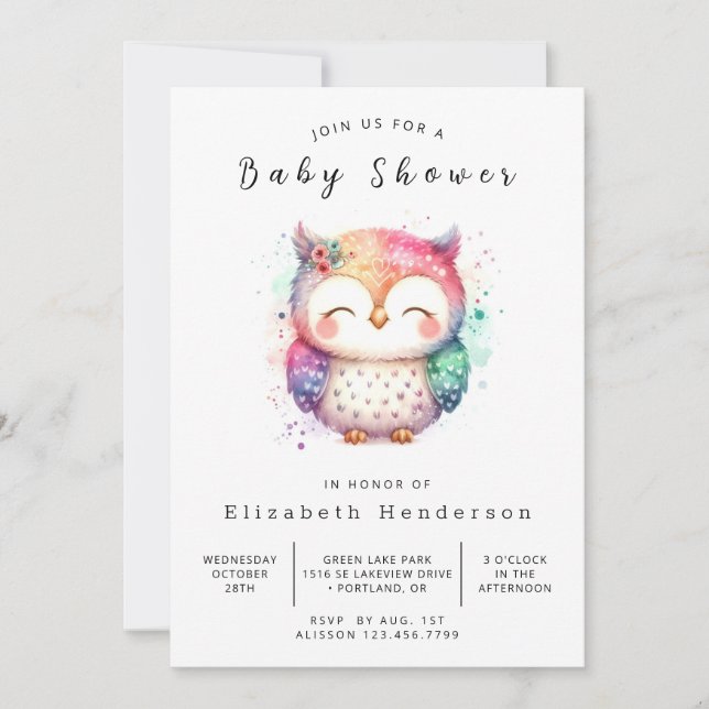 Chic Whimsical Owl Baby Dusche Einladung (Vorderseite)