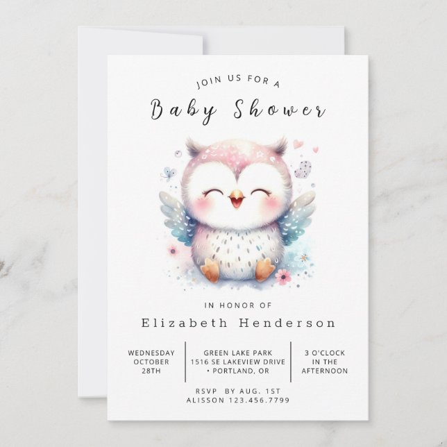 Chic Whimsical Owl Baby Dusche Einladung (Vorderseite)