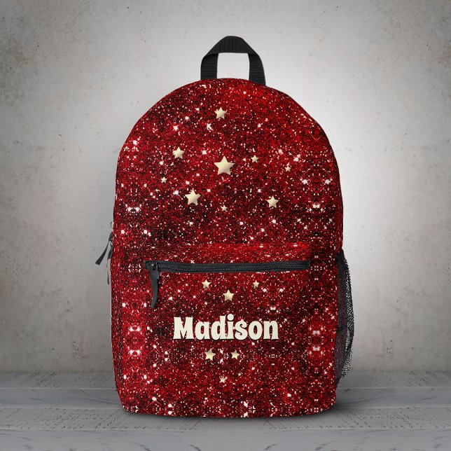 Chic whimsical red black Glitzer monogram Bedruckter Rucksack (Von Creator hochgeladen)