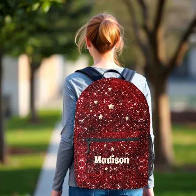 Chic whimsical red black Glitzer monogram Bedruckter Rucksack (Von Creator hochgeladen)