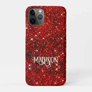 Chic whimsical red black Glitzer monogram Case-Mate iPhone Hülle