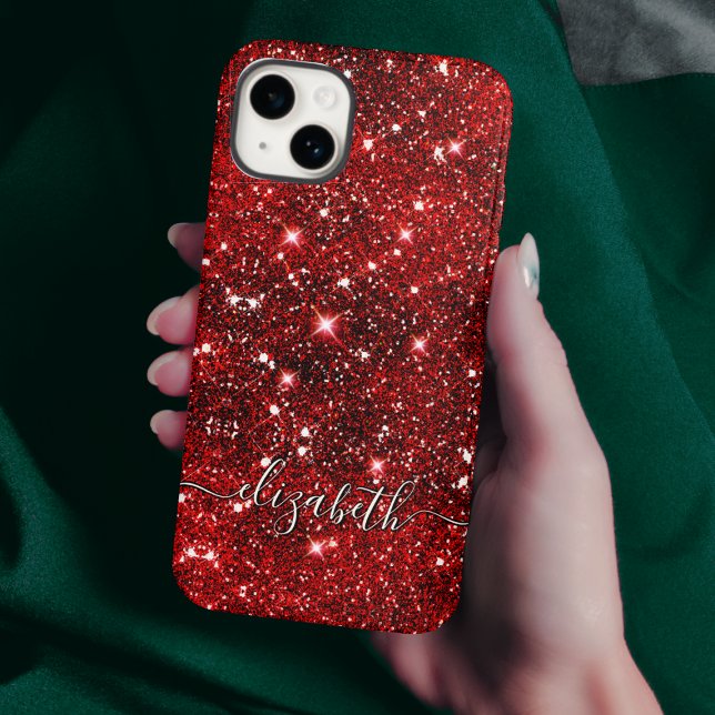 Chic whimsical red black Glitzer monogram Case-Mate iPhone Hülle (Von Creator hochgeladen)