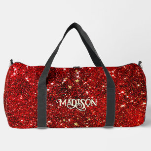 Chic whimsical red black Glitzer monogram Duffle Bag