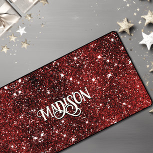 Chic whimsical red black Glitzer monogram Schreibtischunterlage