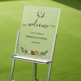 Chic Whimsical Vintag Floral Monogramm Hochzeit Acrylschild