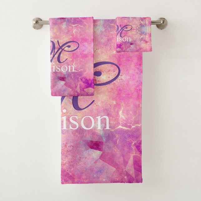 Chic whimsisiasc fuchsia ombre Glitzer monogramm Badhandtuch Set (Insitu)