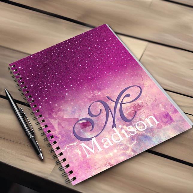 Chic whimsisiasc fuchsia ombre Glitzer monogramm Notizblock (Von Creator hochgeladen)