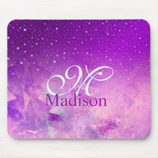Chic whimsisrosa lila ombre Glitzer Monogramm Mousepad (Vorne)
