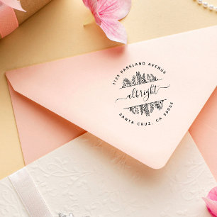 Chic Whimsy Hand-drawn Leaves Round Return Address Gummistempel