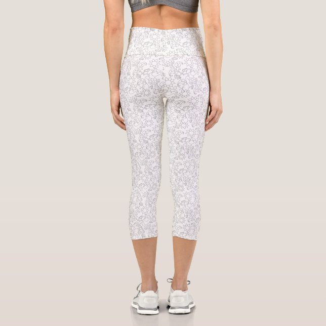 Chic White Abstrakt Print Capri Leggings (Rückseite)