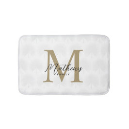 Chic White and Gold Anahaw Leaf Script Monogram Badematte