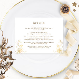 Chic White and Gold Gilded Blätter Hochzeitdetails Begleitkarte