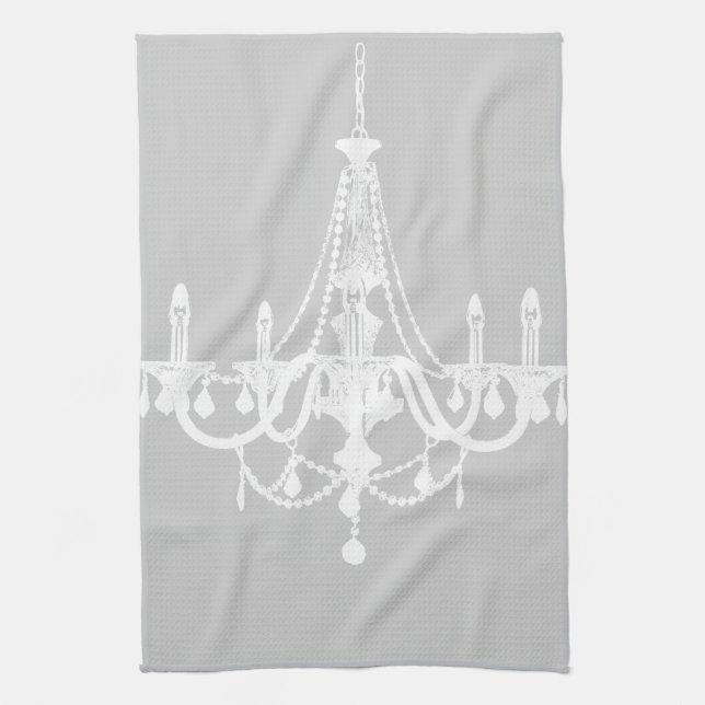 Chic White and Gray Chandelier Geschirrtuch (Vertikal)
