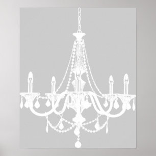 Chic White and Gray Chandelier Poster