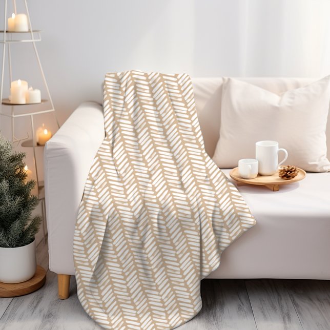 Chic White Beach Sand Beige Brown Abstrakt Zickzac Fleecedecke (Von Creator hochgeladen)