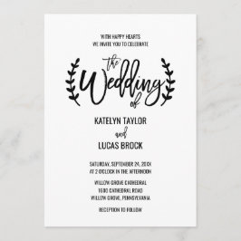 Chic White Black Olive Branches Wedding Einladung
