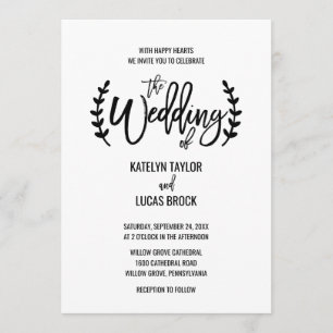 Chic White Black Olive Branches Wedding Einladung