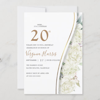 Chic White Blume 20. Geburtstag Einladung
