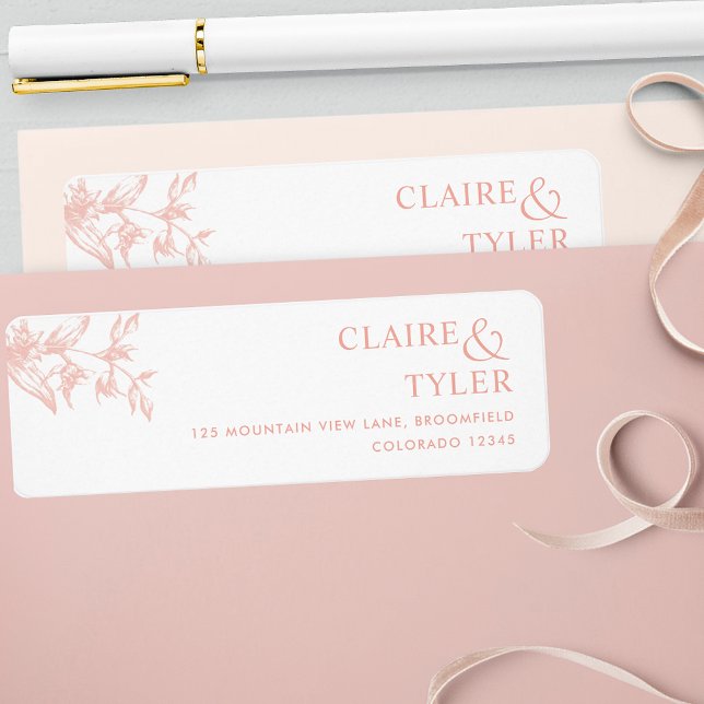Chic White, Blush and Peach Wedding Rücksendeadres (Von Creator hochgeladen)
