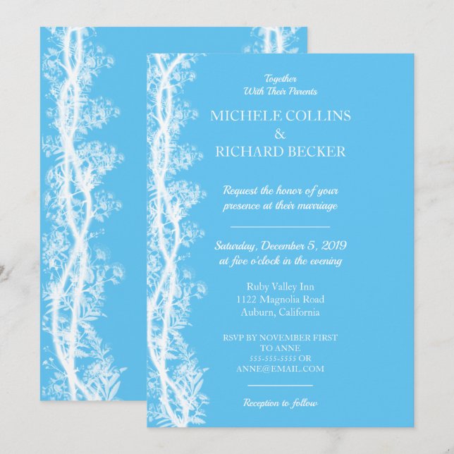 Chic White Botanical Border Wedding Einladung (Vorne/Hinten)