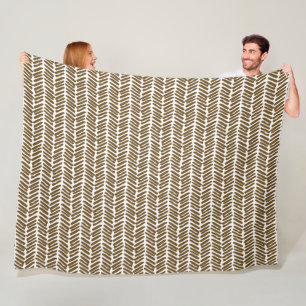 Chic White Brown Abstrakte Zickzack Kunst Streifen Fleecedecke