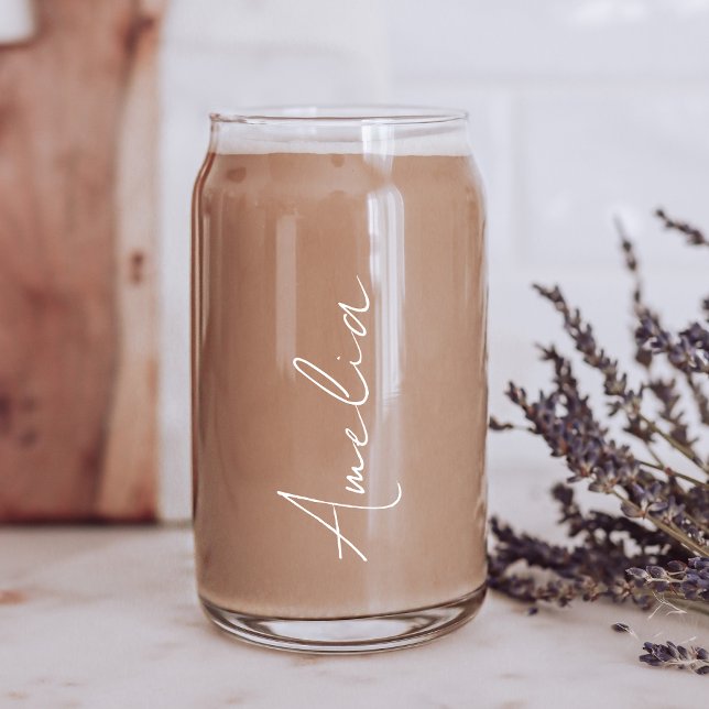 Chic White Calligraphy Script Monogram Dosenglas (Von Creator hochgeladen)