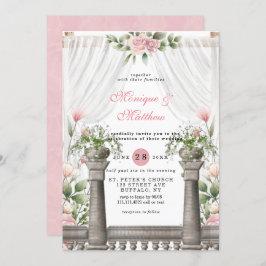 Chic White Canopy Pink Florals Wedding Einladung