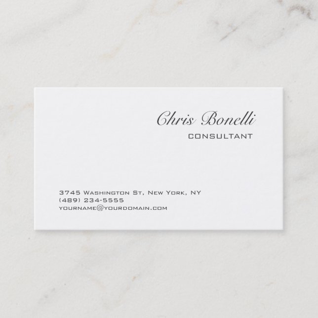 Chic White Contemporary Trendy Business Card Visitenkarte (Vorderseite)